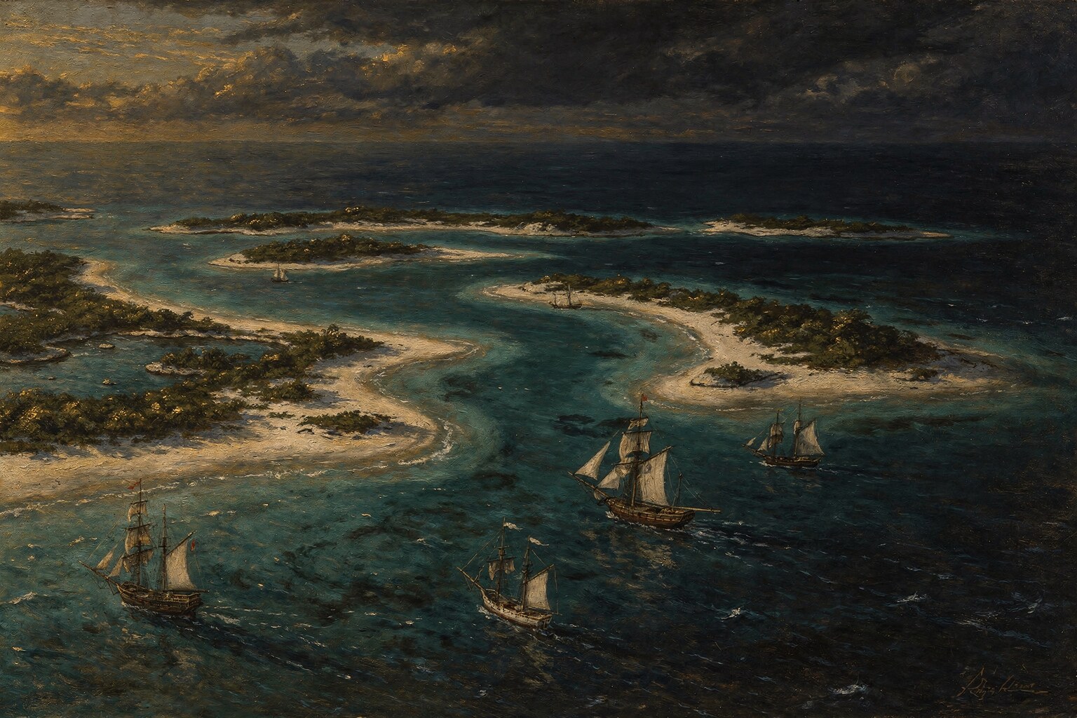 Aerial view of Bahamian islands and channels